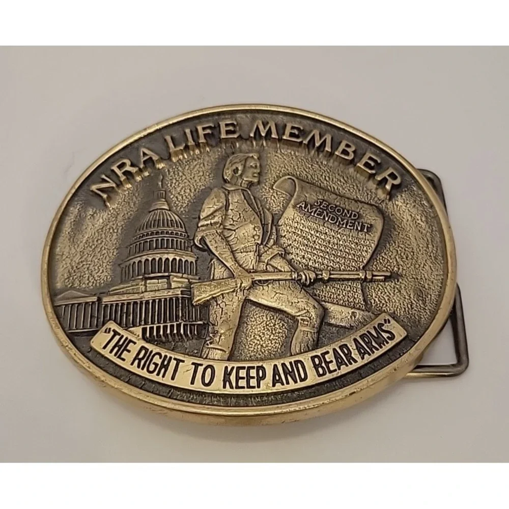 Vintage NRA Life Member Brass Belt Buckle Jadco 2nd Amendment USA